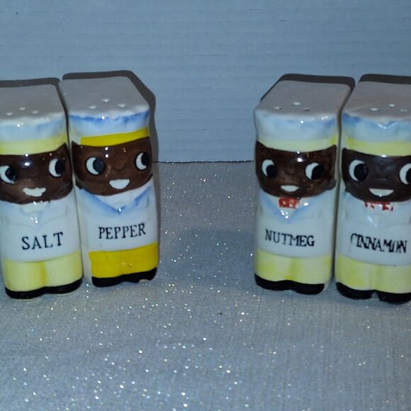 Vintage Japan Chef Black Americana 4pc set Salt Pepper Cinnamon Nutmeg Shakers - Picture 1 of 4